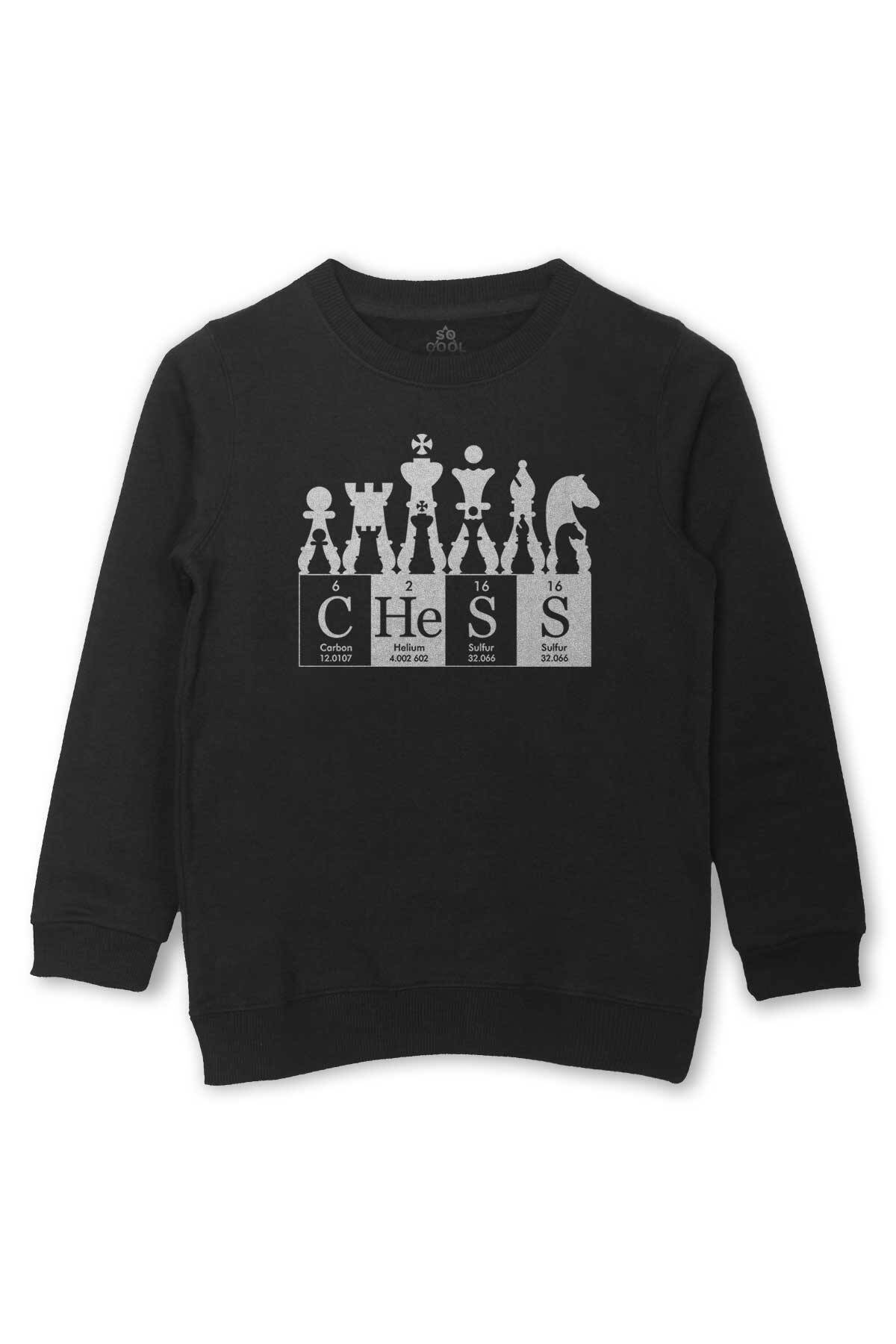 Chess Periodic Satranç Periyodik Fischer Baskılı Çocuk Sweatshirt Siyah Sweat - 1