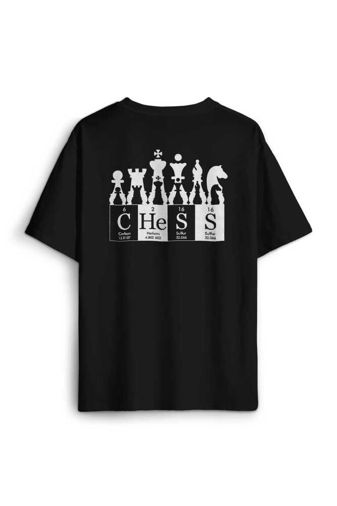 Chess Periodic Satranç Periyodik Fischer Sırt Ön Baskılı Oversize Tişört Unisex T-Shirt - 1
