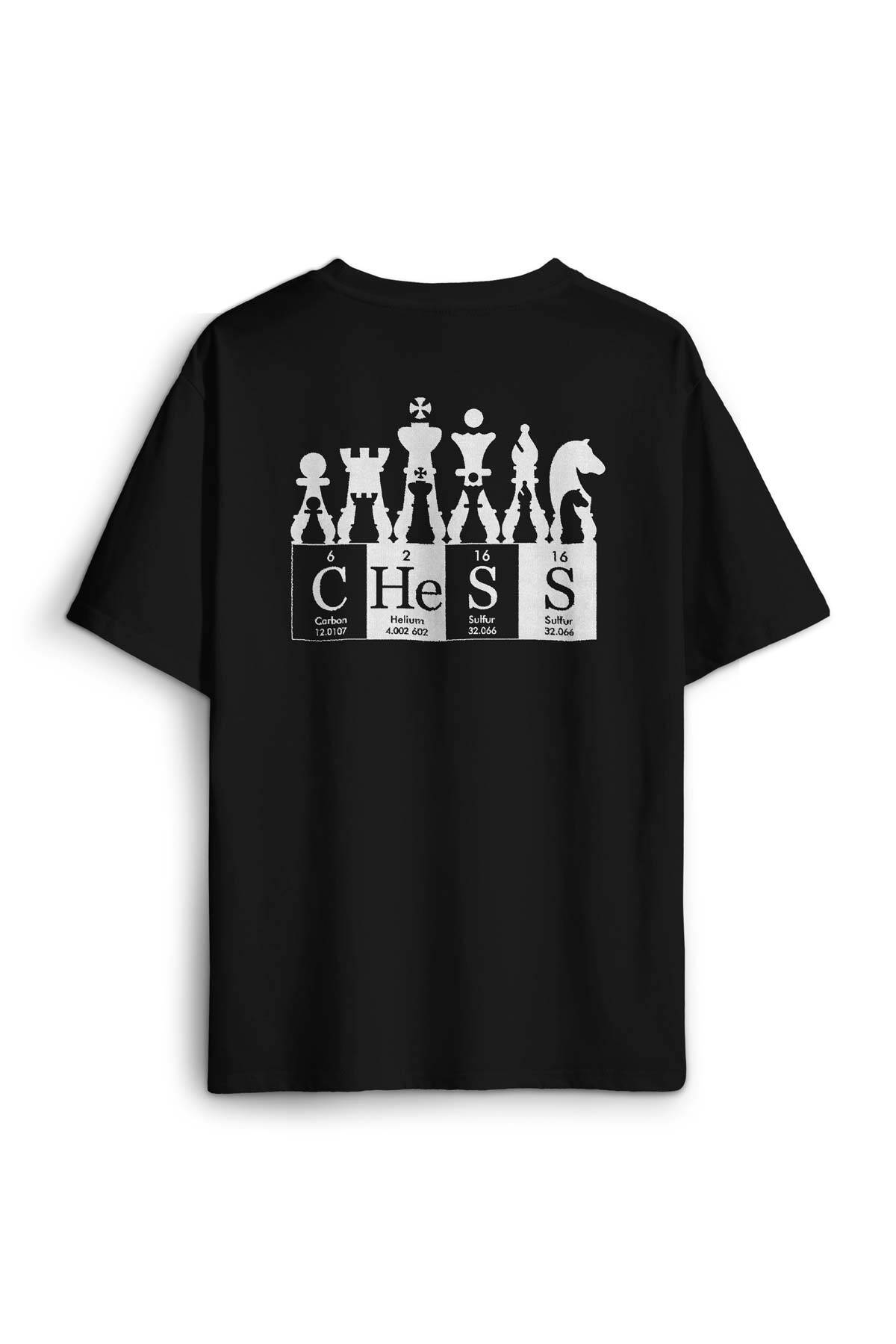 Chess Periodic Satranç Periyodik Fischer Sırt Ön Baskılı Oversize Tişört Unisex T-Shirt - 1