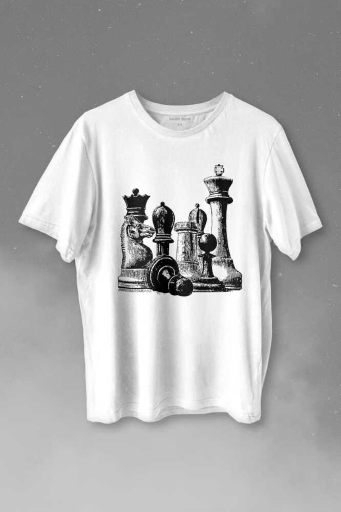 Chess Satranç Taşları Fil At Kale Vezir Santranç Baskılı Tişört Unisex T-shirt - 1