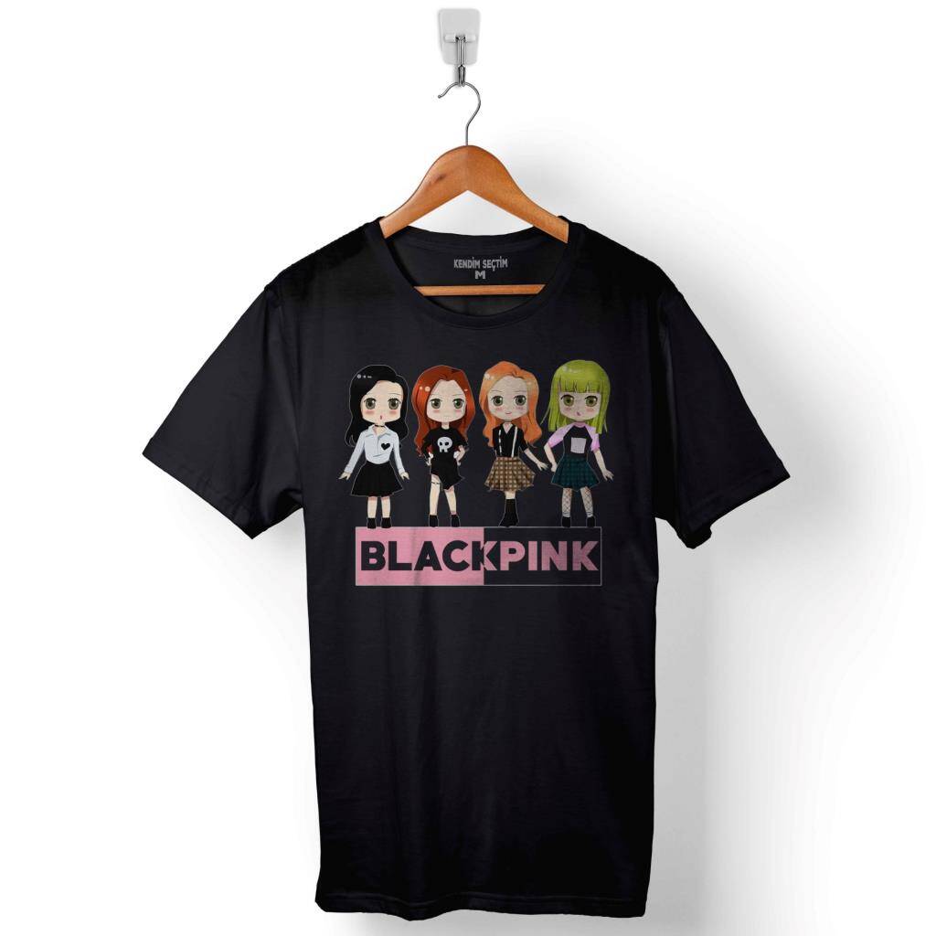 Chibi Black Pink BlackPink Müzik Güney Kore Baskılı Tişört Unisex T-Shirt - 1