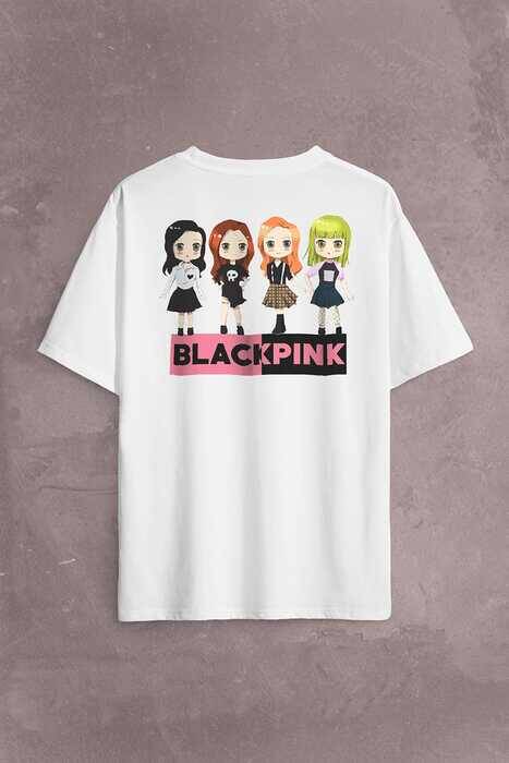 Chibi Black Pink BlackPink Müzik Güney Kore Sırt Ön Baskılı Oversize Tişört Unisex T-Shirt - 1