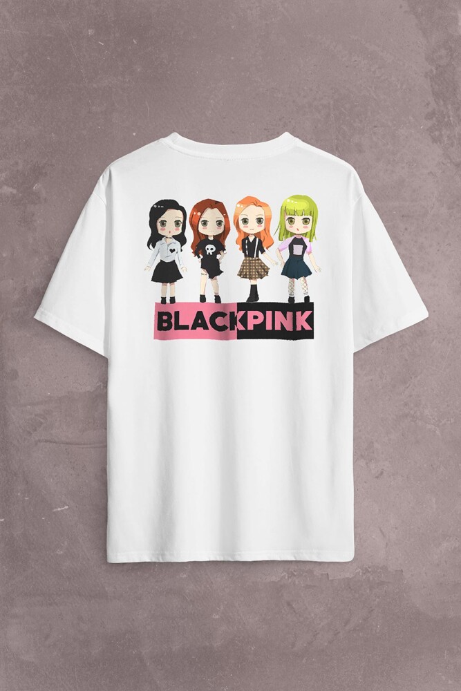 Chibi Black Pink BlackPink Müzik Güney Kore Sırt Ön Baskılı Oversize Tişört Unisex T-Shirt - 1