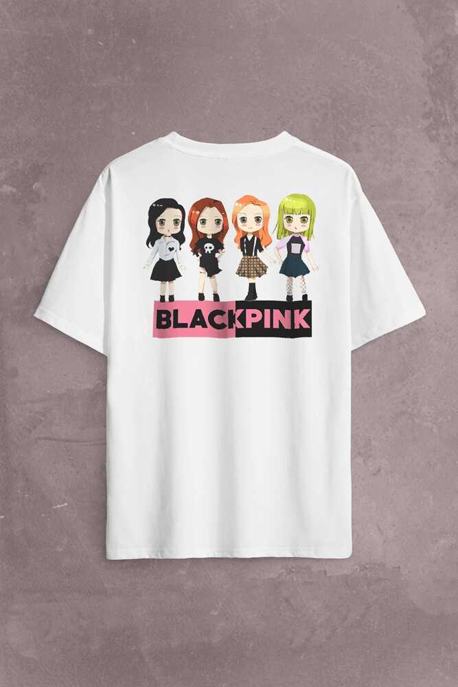 Chibi Black Pink BlackPink Müzik Güney Kore Sırt Ön Baskılı Oversize Tişört Unisex T-Shirt - 1