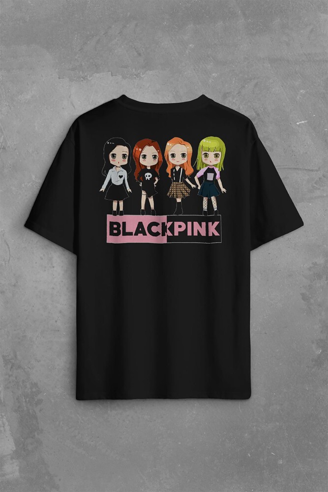 Chibi Black Pink BlackPink Müzik Güney Kore Sırt Ön Baskılı Oversize Tişört Unisex T-Shirt - 2