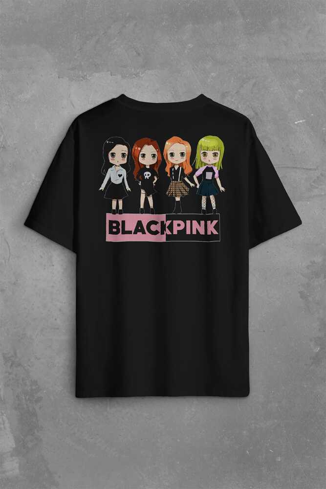 Chibi Black Pink BlackPink Müzik Güney Kore Sırt Ön Baskılı Oversize Tişört Unisex T-Shirt (1)