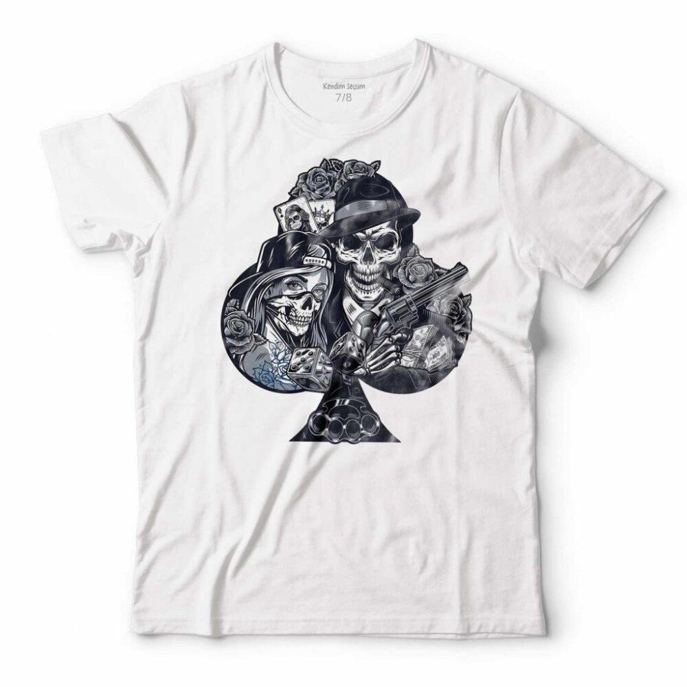 CHICANO STYLE MAÇA KIZI AS GUNGS KURU KAFA ERKEK TİŞÖRT - KENDİM SEÇTİM