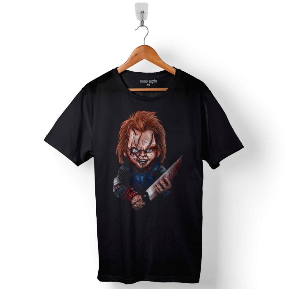 Chucky Charles Lee Ray Oyuncak Bebek Bıçak Baskılı Tişört Unisex T-Shirt - 1