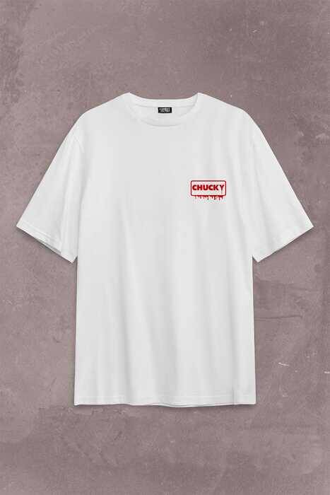 Chucky Charles Lee Ray Oyuncak Bebek Bıçak Sırt Ön Baskılı Oversize Tişört Unisex T-Shirt - 1