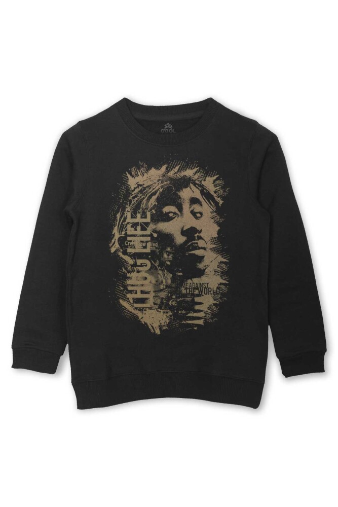 Çocuk Sweatshirt 2Pac Hip Hip Rap Amerika West Coast Baskılı Siyah Sweat - 1