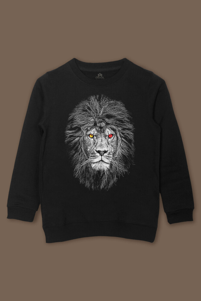Çocuk Sweatshirt Aslan Kafa Sarı Lion Head Kırmızı Baskılı Sweat - So Cool