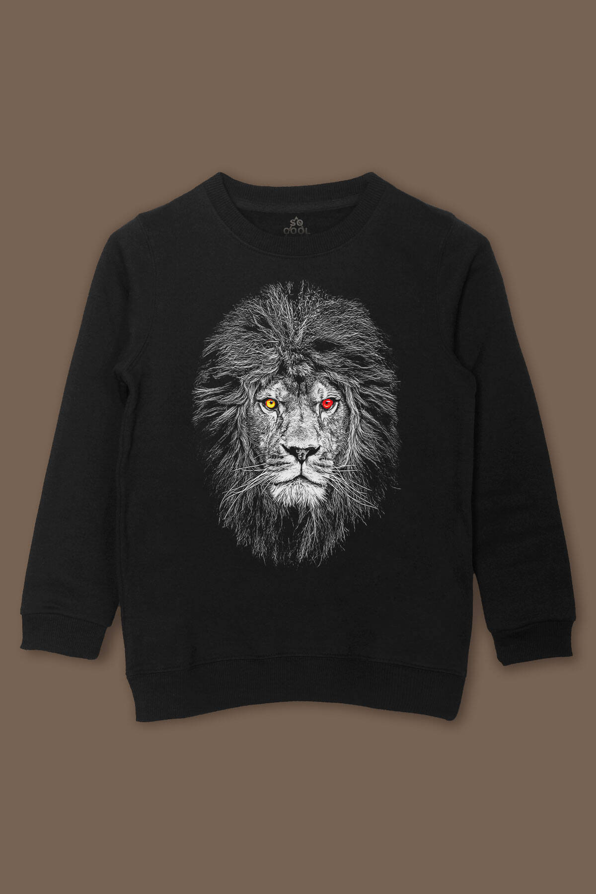 Çocuk Sweatshirt Aslan Kafa Sarı Lion Head Kırmızı Baskılı Sweat - 1
