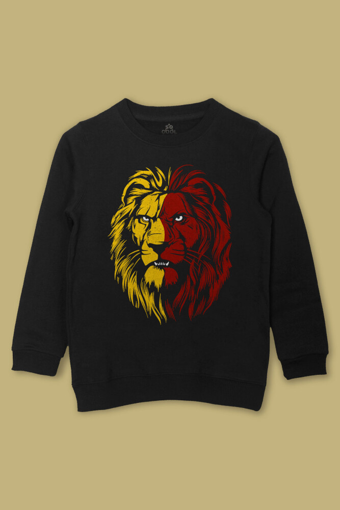 Çocuk Sweatshirt Aslan Kafası Sarı Kırmızı Yeleli Baskılı Sweat - So Cool