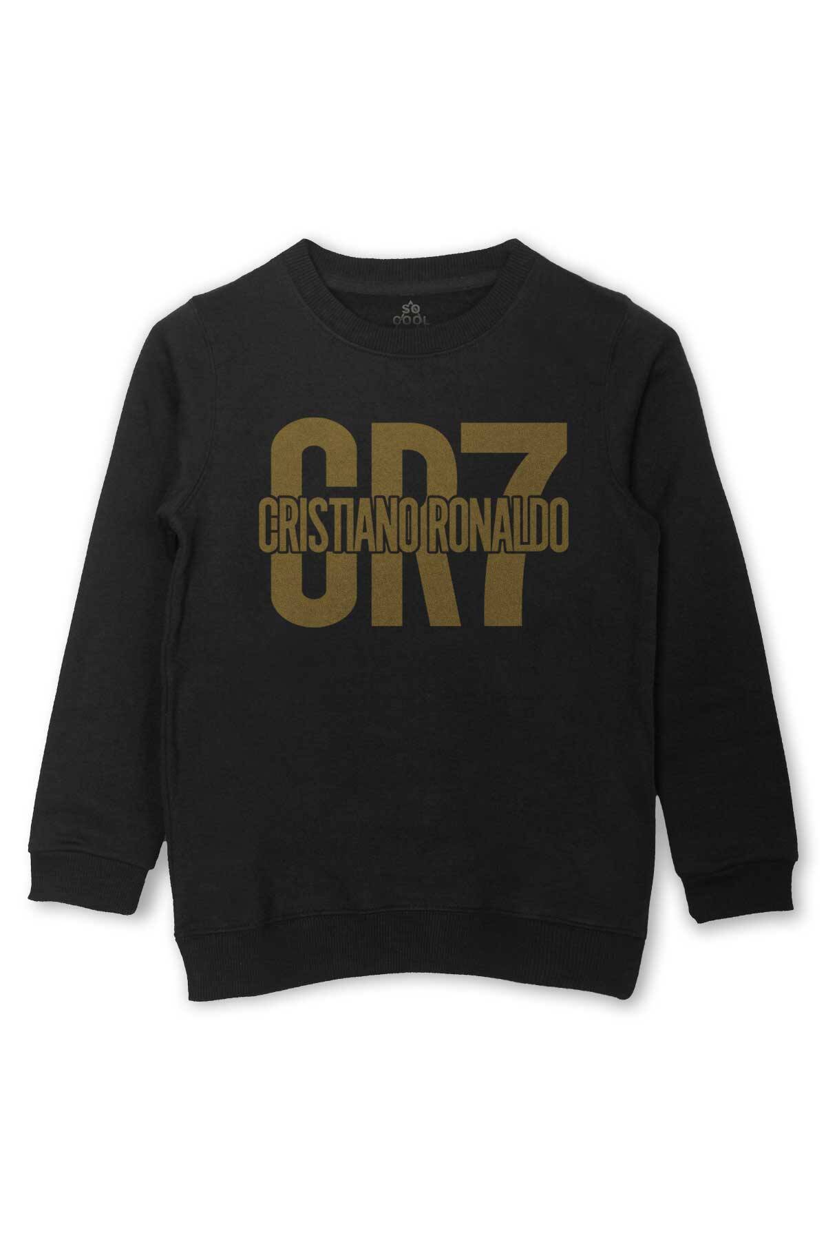 Çocuk Sweatshirt Cristiano Ronaldo Best Footballer Baskılı Siyah Çocuk Sweat - 1