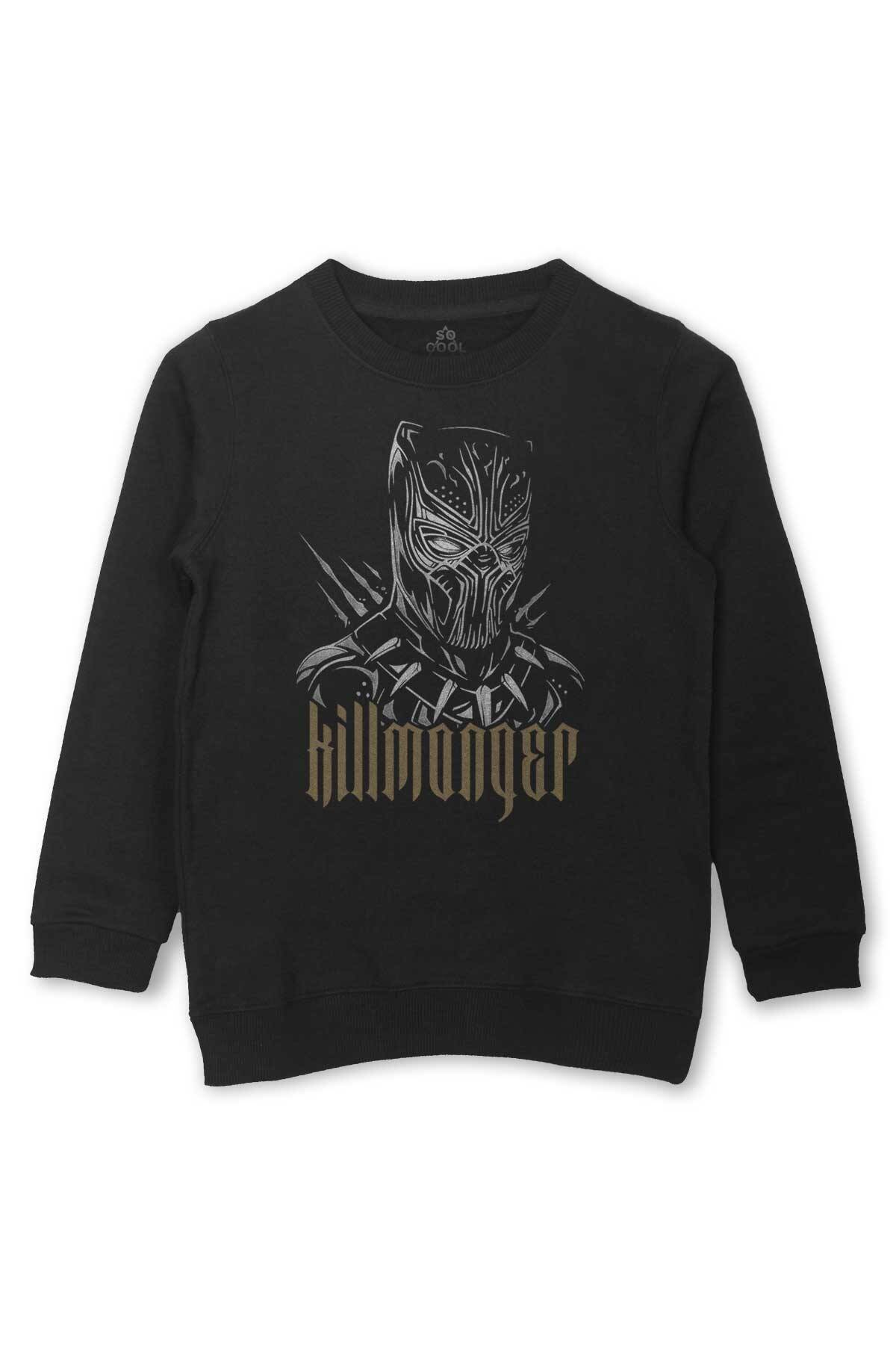 Çocuk Sweatshirt Golden Jaguar Black Panther Film Baskılı Kids Siyah Sweat - 1
