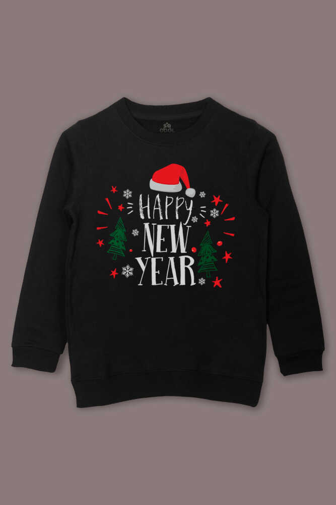 Çocuk Sweatshirt Happy New Year 2026 Yeni Yıl Hediye Noel Yılbaşı Baskılı Sweat - 1