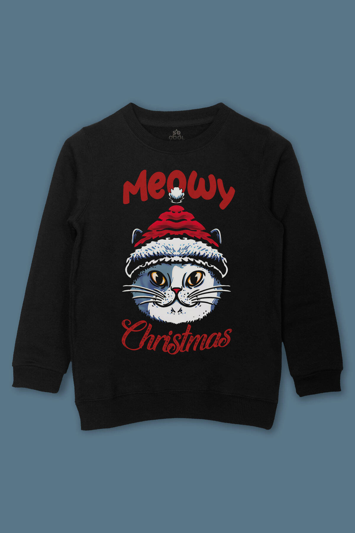 Çocuk Sweatshirt Kedi Cat Meow Christmas 2024 Noel New Year Yılbaşı Baskılı Sweat - 1