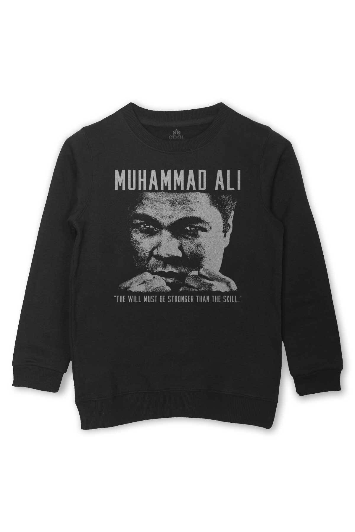 Çocuk Sweatshirt Muhammed Ali Boks The Will Must Be Stronger Than The Skill Baskılı Siyah Sweat - 1