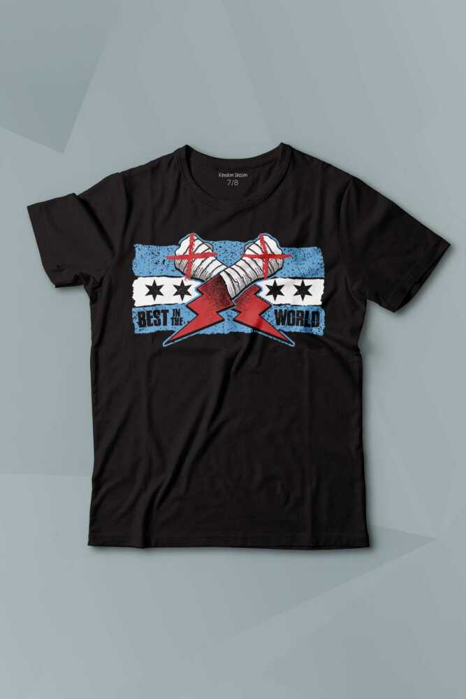 Çocuk T-shirt Eldiven Blue Flag CM Punk Mavi Bayrak Fitness Spor Baskılı Siyah Tişört  - 1