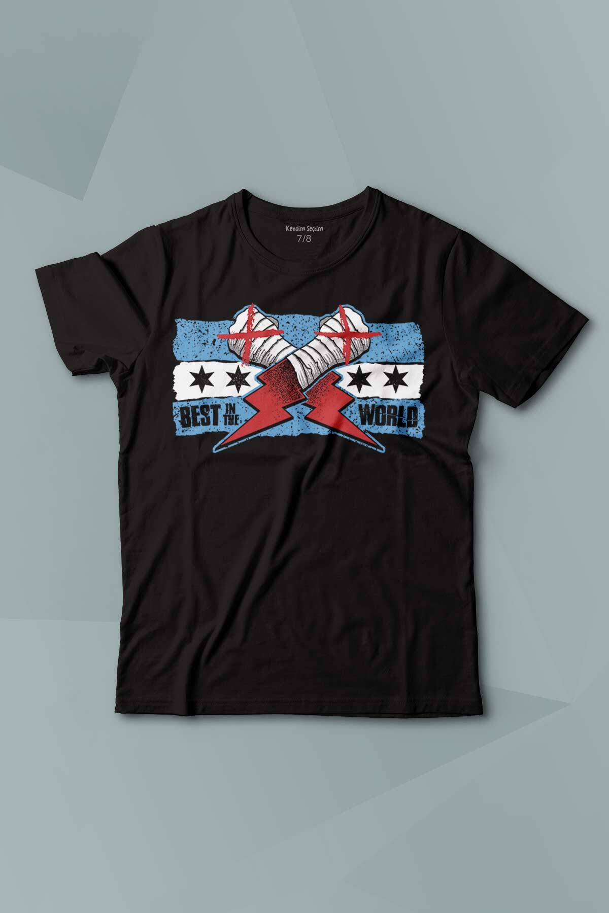 Çocuk T-shirt Eldiven Blue Flag CM Punk Mavi Bayrak Fitness Spor Baskılı Siyah Tişört 
