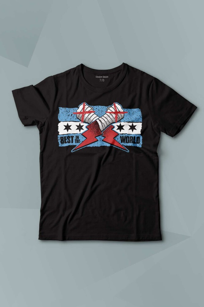 Çocuk T-shirt Eldiven Blue Flag CM Punk Mavi Bayrak Fitness Spor Baskılı Siyah Tişört - 1