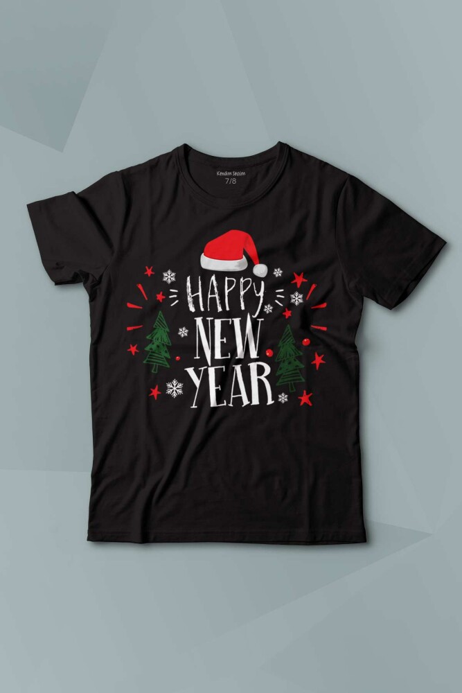 Çocuk Tişört Happy New Year Yeni Yıl Hediye Noel Yılbaşı Baskılı T-shirt - KENDİM SEÇTİM