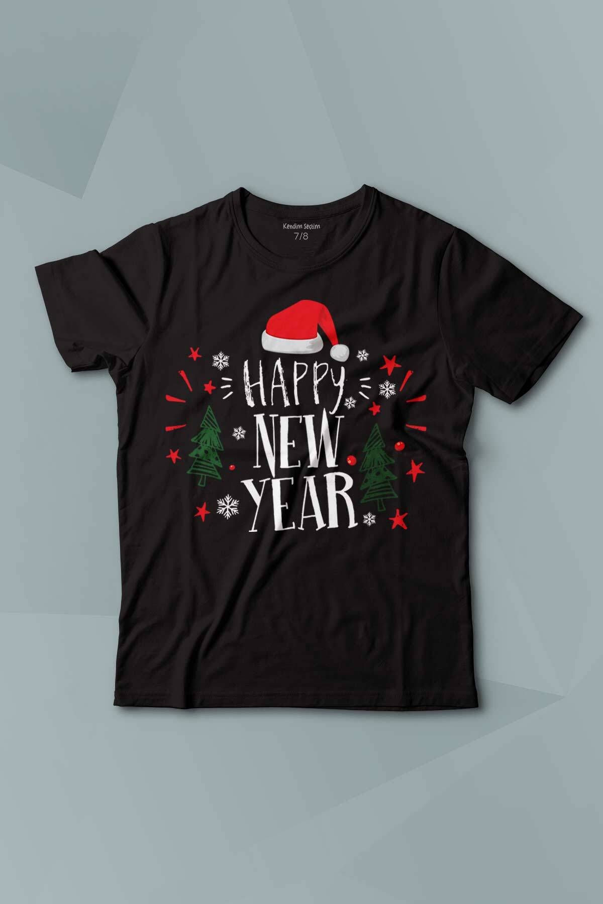 Çocuk Tişört Happy New Year Yeni Yıl Hediye Noel Yılbaşı Baskılı T-shirt - 1