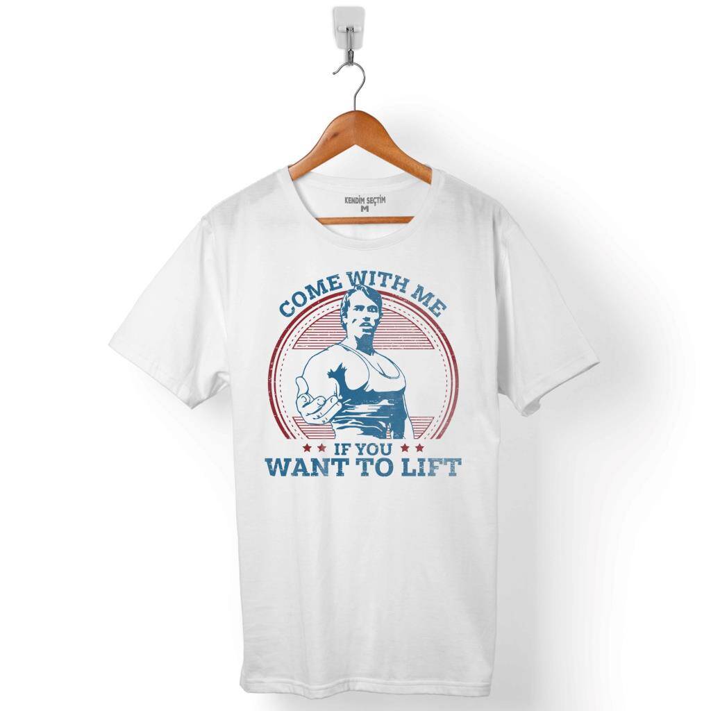 Come With Me If You Want To Arnold Schwarzenegger Gym Spor Baskılı Beyaz Regular Fit Tişört