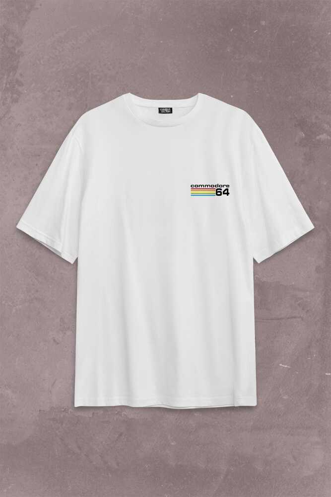 Commodore 61 C64 Logo Antika Bilgisayar Sırt Ön Baskılı Oversize Tişört Unisex T-Shirt OVR12B2056