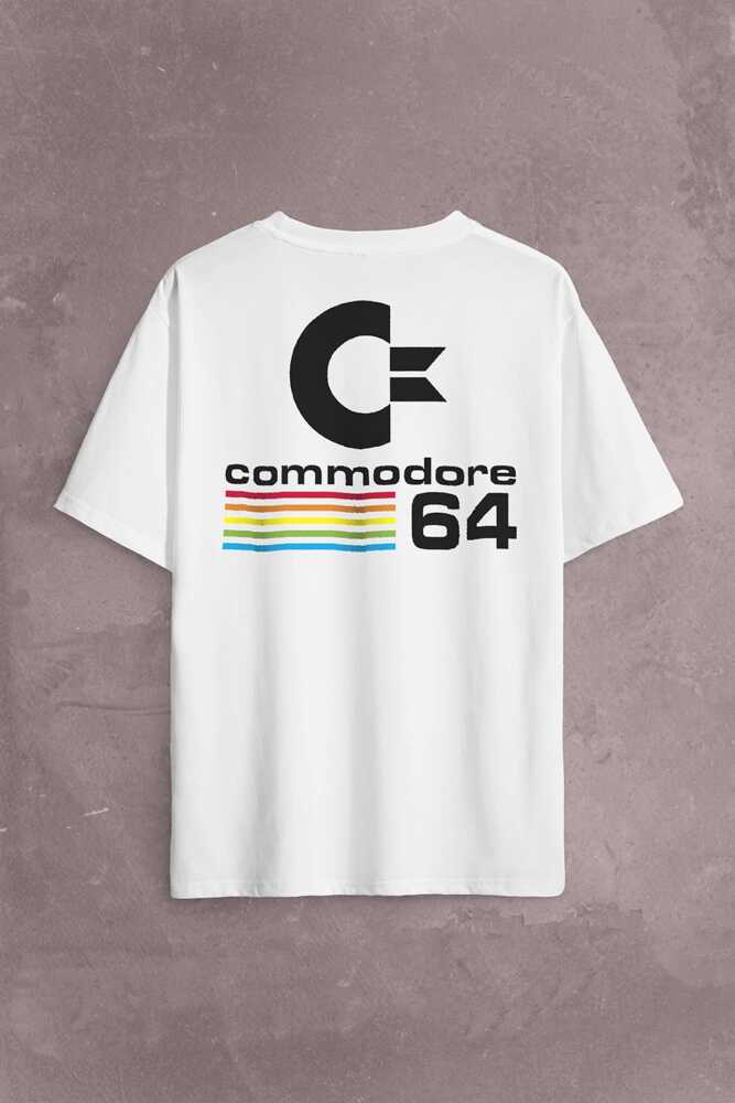 Commodore 61 C64 Logo Antika Bilgisayar Sırt Ön Baskılı Oversize Tişört Unisex T-Shirt OVR12B2057 - 1