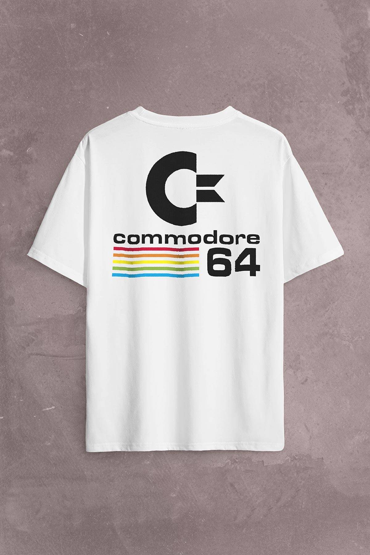 Commodore 61 C64 Logo Antika Bilgisayar Sırt Ön Baskılı Oversize Tişört Unisex T-Shirt OVR12B2057