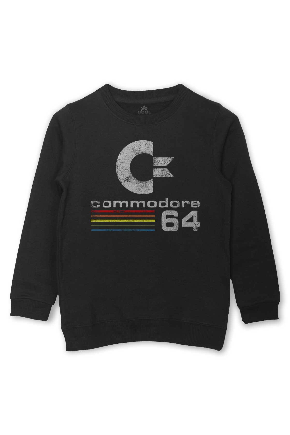 Commodore 64 Nostaljik Eski Oyun Bilgisayar Baskılı Çocuk Sweatshirt Siyah Sweat - 1