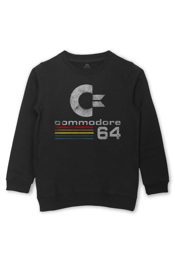 Commodore 64 Nostaljik Eski Oyun Bilgisayar Baskılı Çocuk Sweatshirt Siyah Sweat - So Cool