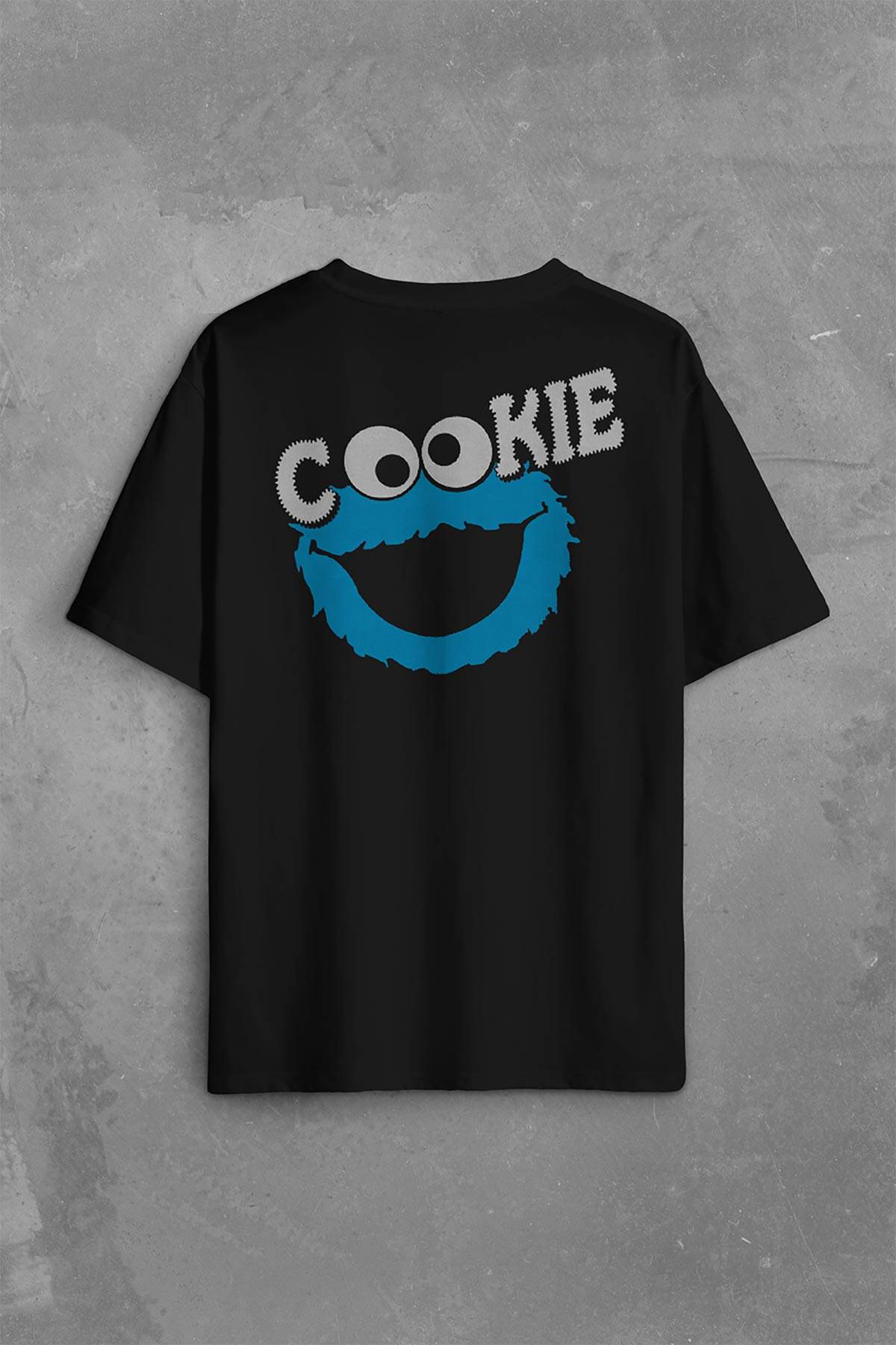 CooKie Kurabiye Canavarı Susam Sokağı Sırt Ön Baskılı Oversize Tişört Unisex T-Shirt OVR12S2061 - 2