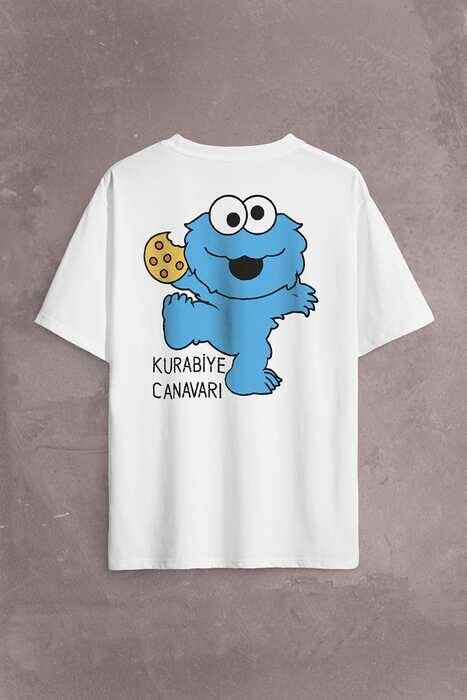 CooKie Kurabiye Canavarı Susam Sokağı Sırt Ön Baskılı Oversize Tişört Unisex T-Shirt OVR12B2058 - 2