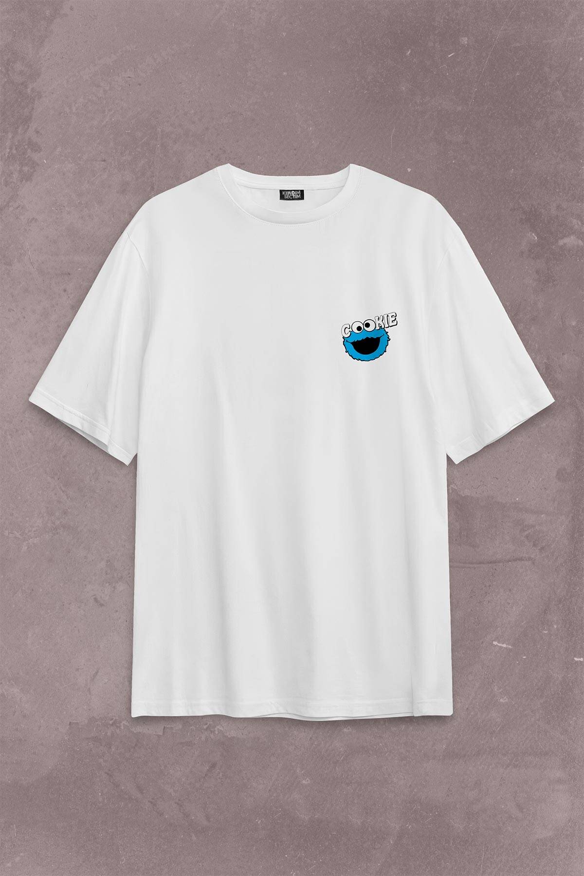 CooKie Kurabiye Canavarı Susam Sokağı Sırt Ön Baskılı Oversize Tişört Unisex T-Shirt OVR12B2058 - 1
