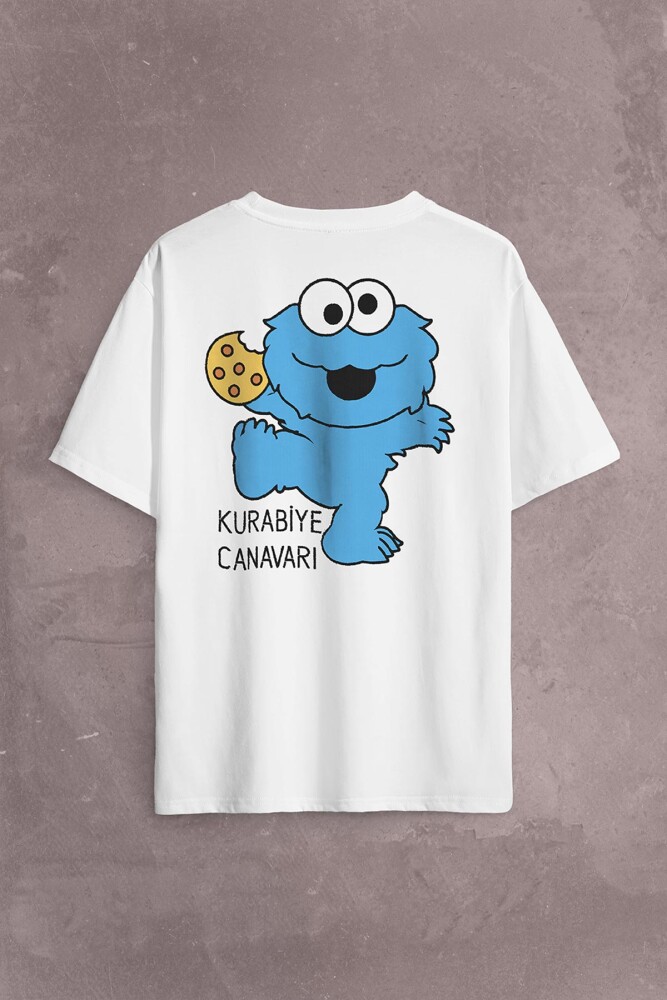 CooKie Kurabiye Canavarı Susam Sokağı Sırt Ön Baskılı Oversize Tişört Unisex T-Shirt OVR12B2058 - 2