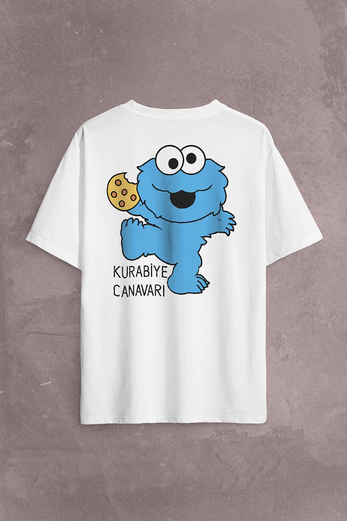 CooKie Kurabiye Canavarı Susam Sokağı Sırt Ön Baskılı Oversize Tişört Unisex T-Shirt OVR12B2058 - 2