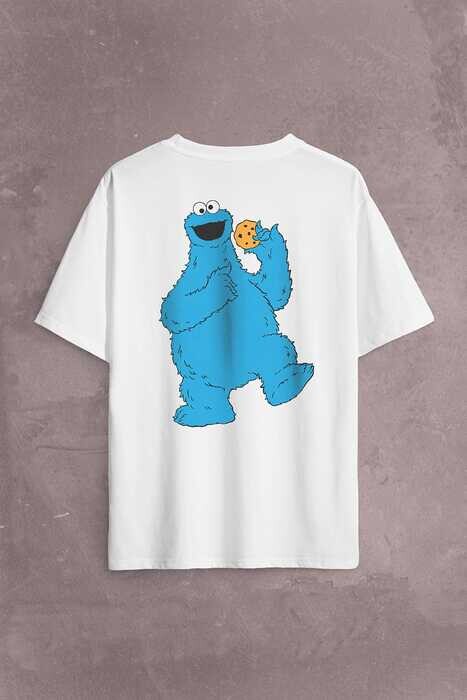 CooKie Kurabiye Canavarı Susam Sokağı Sırt Ön Baskılı Oversize Tişört Unisex T-Shirt OVR12B2059 - 2