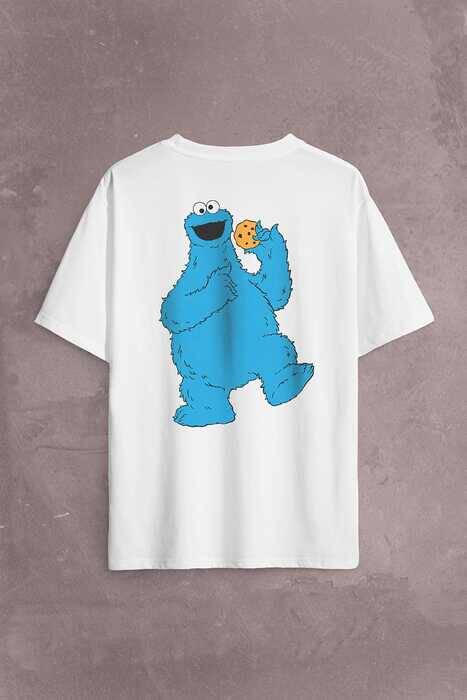 CooKie Kurabiye Canavarı Susam Sokağı Sırt Ön Baskılı Oversize Tişört Unisex T-Shirt OVR12B2059 - 2