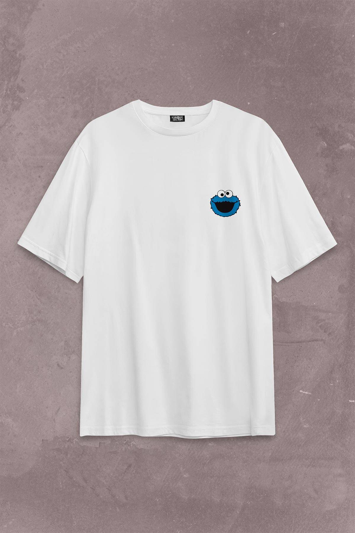 CooKie Kurabiye Canavarı Susam Sokağı Sırt Ön Baskılı Oversize Tişört Unisex T-Shirt OVR12B2061 - 1