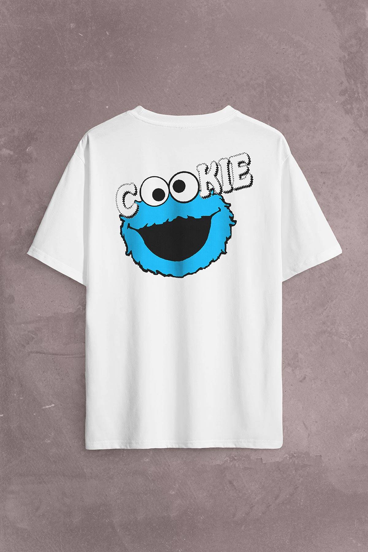 CooKie Kurabiye Canavarı Susam Sokağı Sırt Ön Baskılı Oversize Tişört Unisex T-Shirt OVR12B2061 - 2