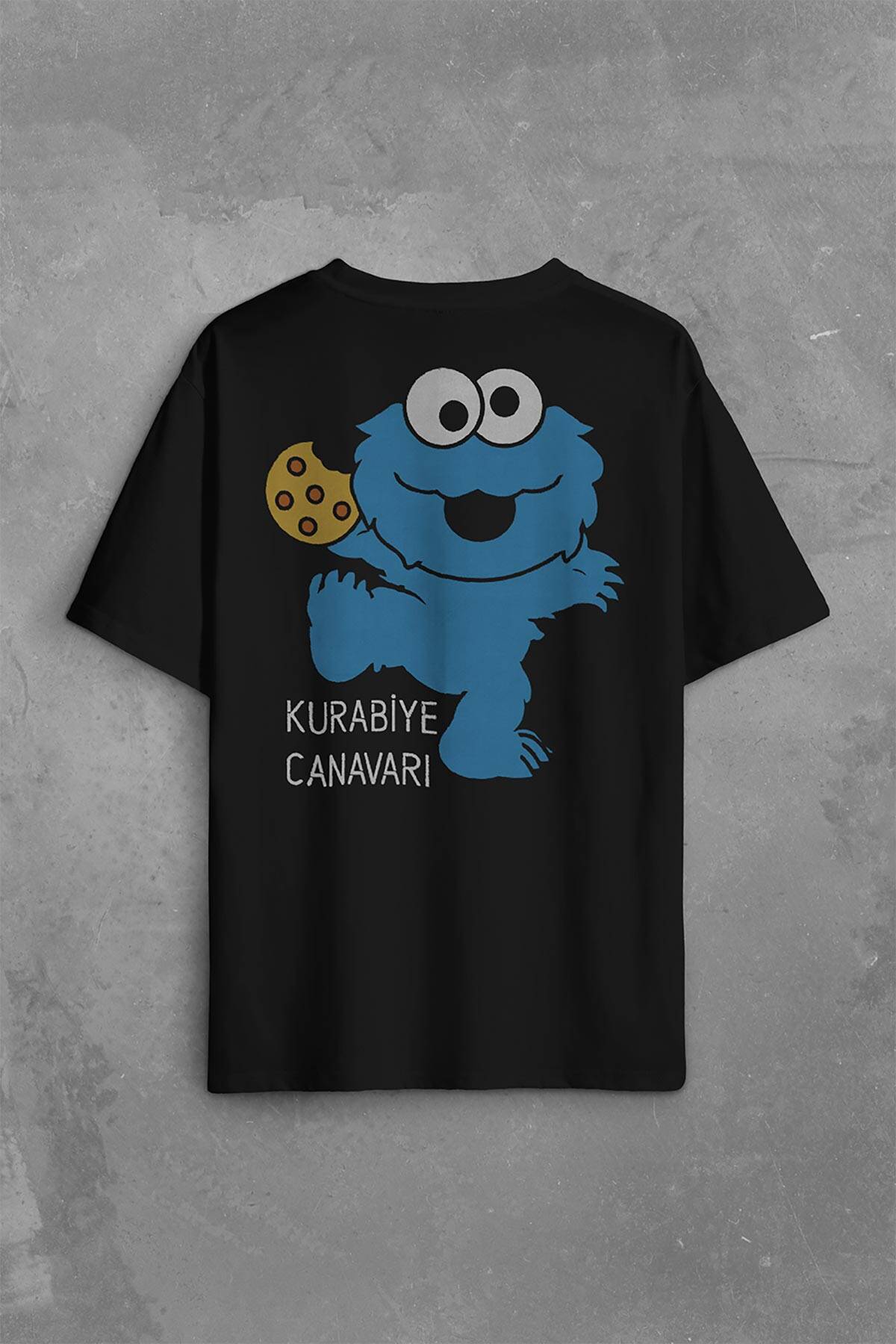 CooKie Kurabiye Canavarı Susam Sokağı Sırt Ön Baskılı Oversize Tişört Unisex T-Shirt OVR12S2058 - 2