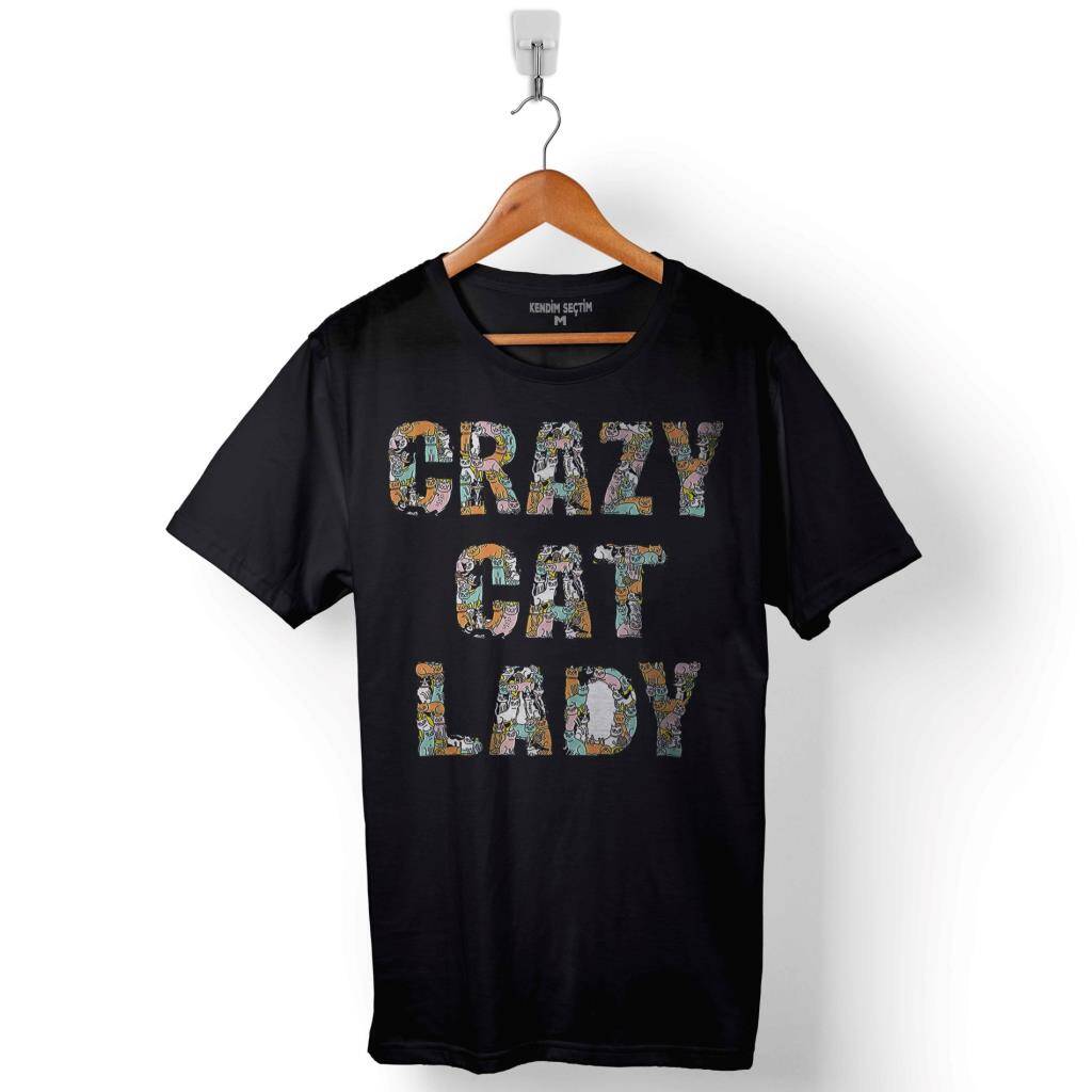 Crazy Cat Lady Çılgın Kedi Baskılı Tişört Unisex T-Shirt - 1