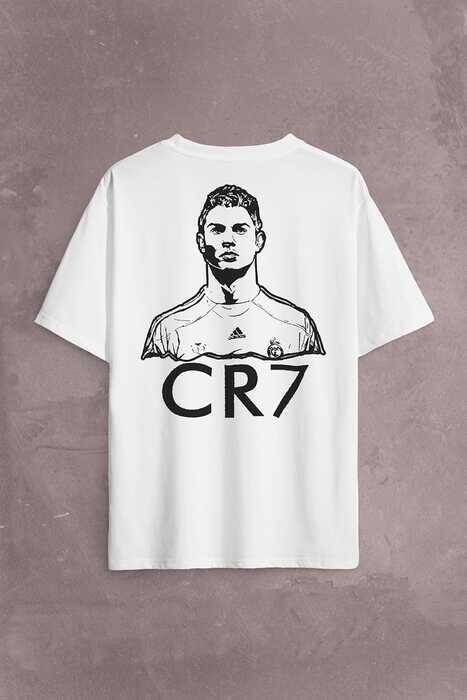 Cristiano Ronaldo Cr7 Logo Sırt Ön Baskılı Oversize Tişört Unisex T-Shirt - 2