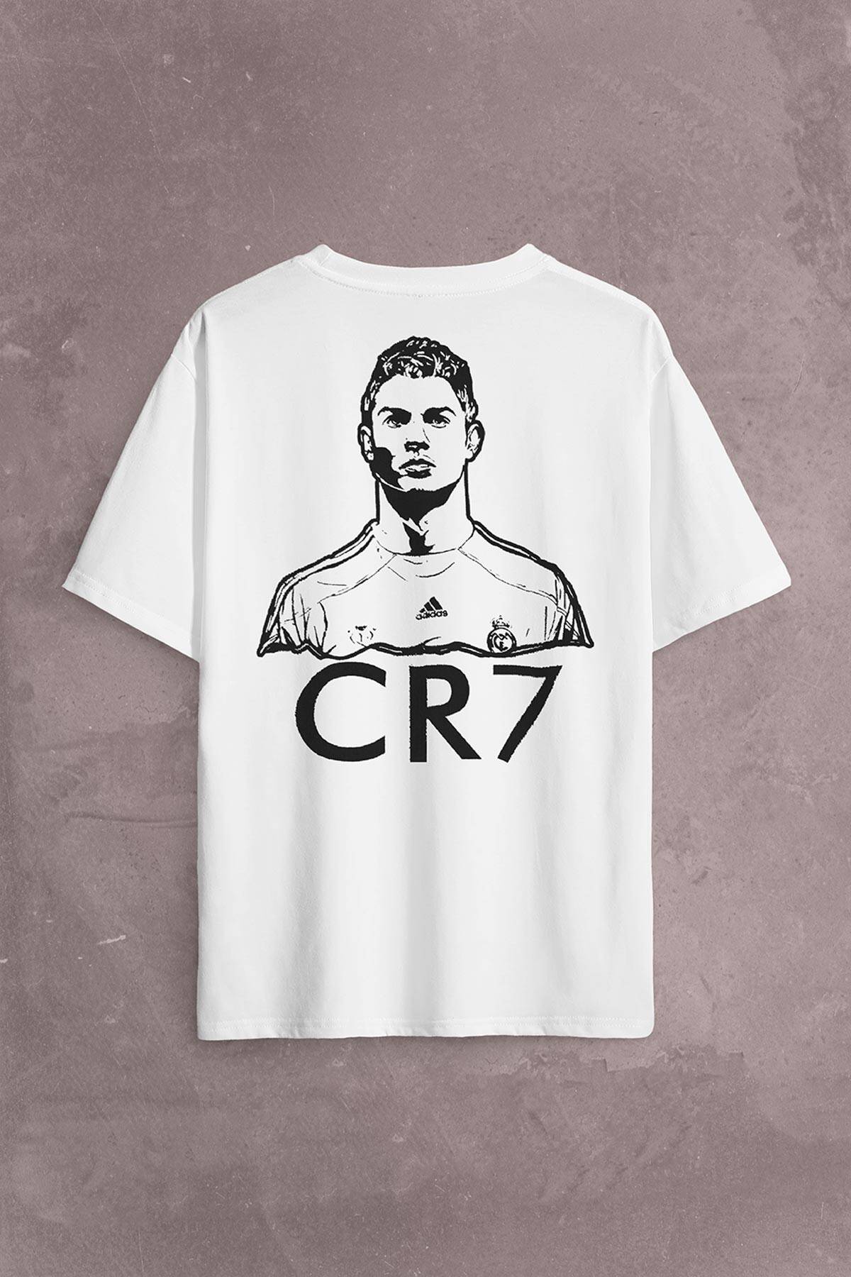 Cristiano Ronaldo Cr7 Logo Sırt Ön Baskılı Oversize Tişört Unisex T-Shirt - 2