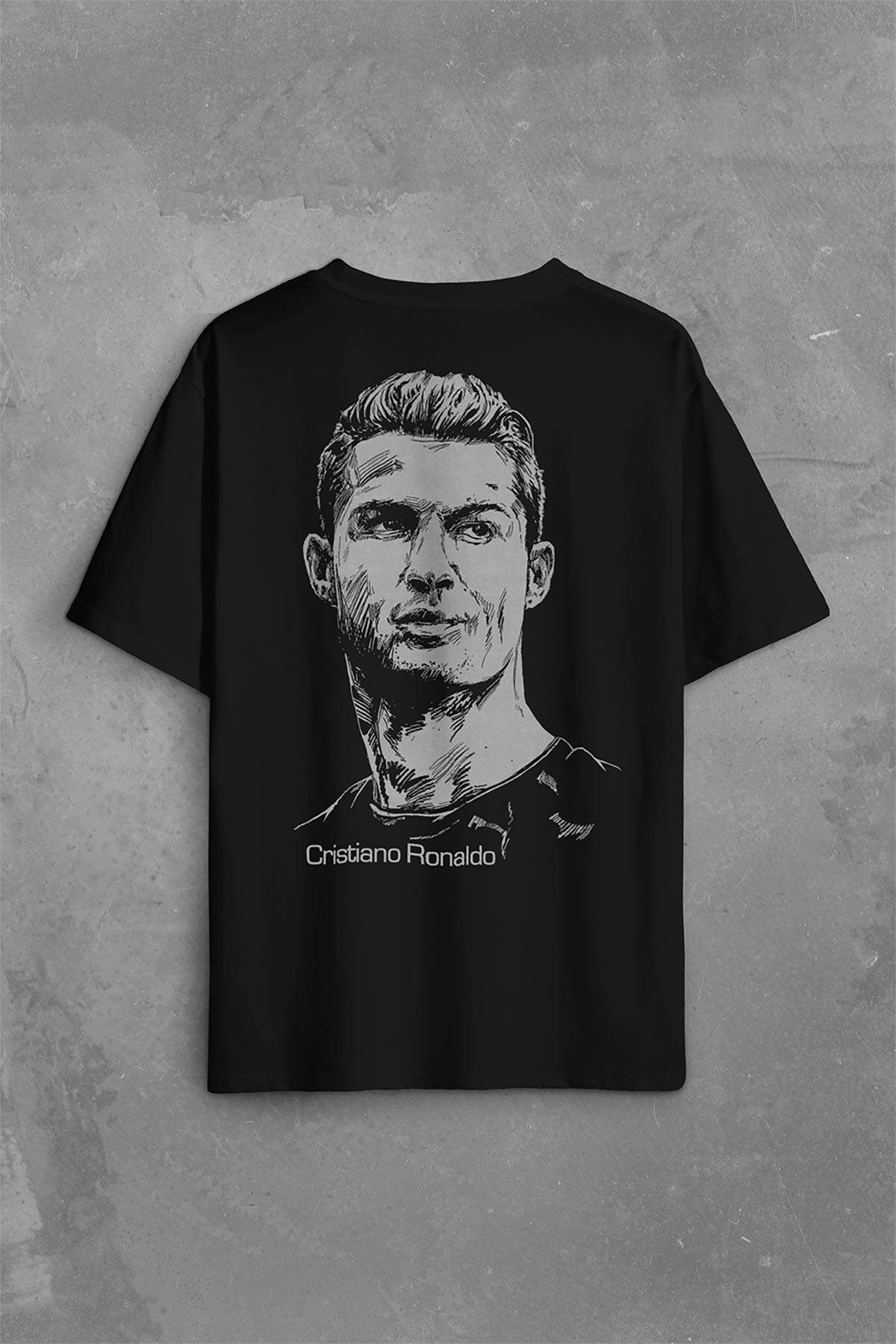 Cristiano Ronaldo Silüet Manchester United Sırt Ön Baskılı Oversize Tişört Unisex T-Shirt - 1