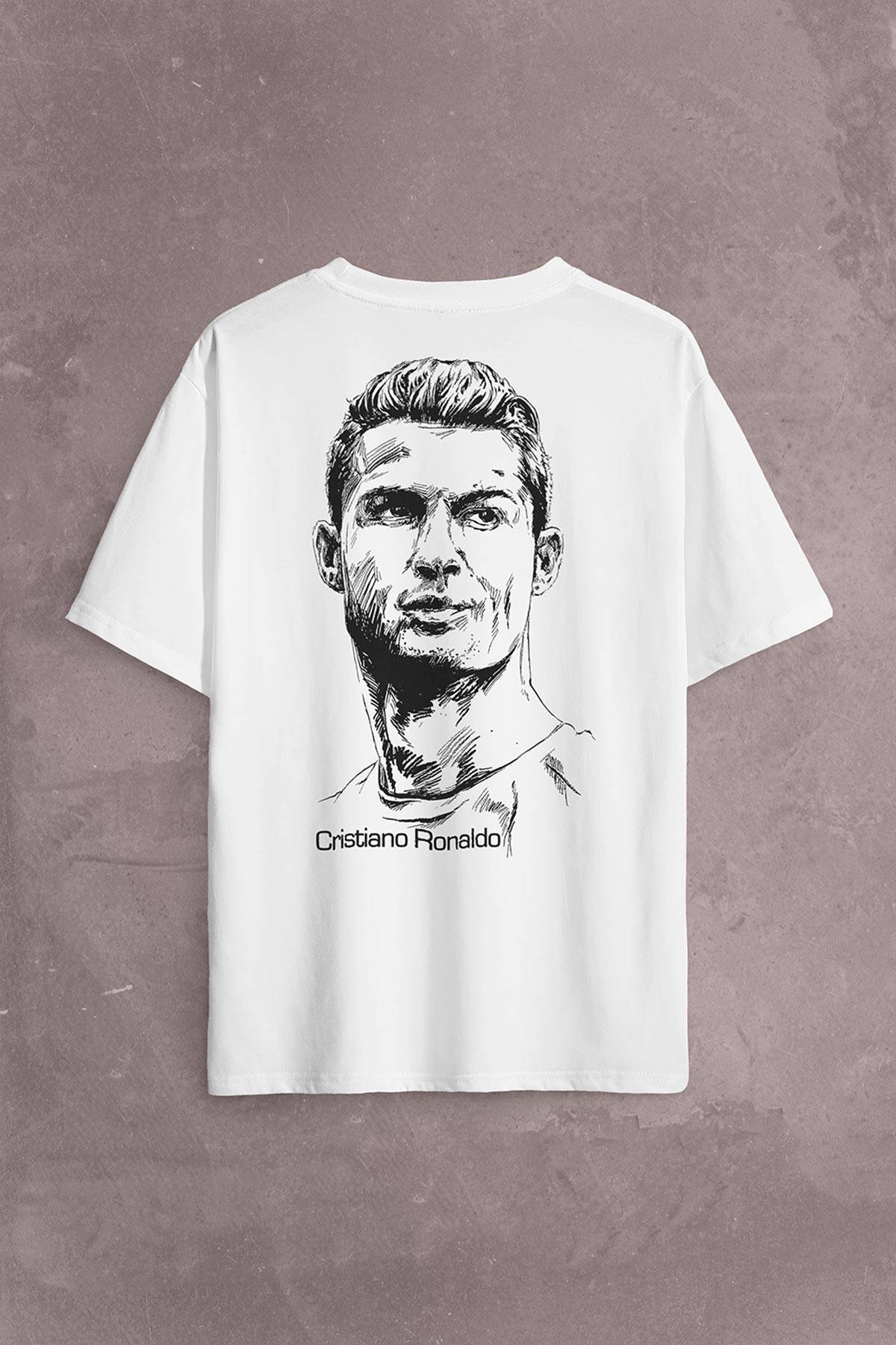 Cristiano Ronaldo Silüet Manchester United Sırt Ön Baskılı Oversize Tişört Unisex T-Shirt - 1
