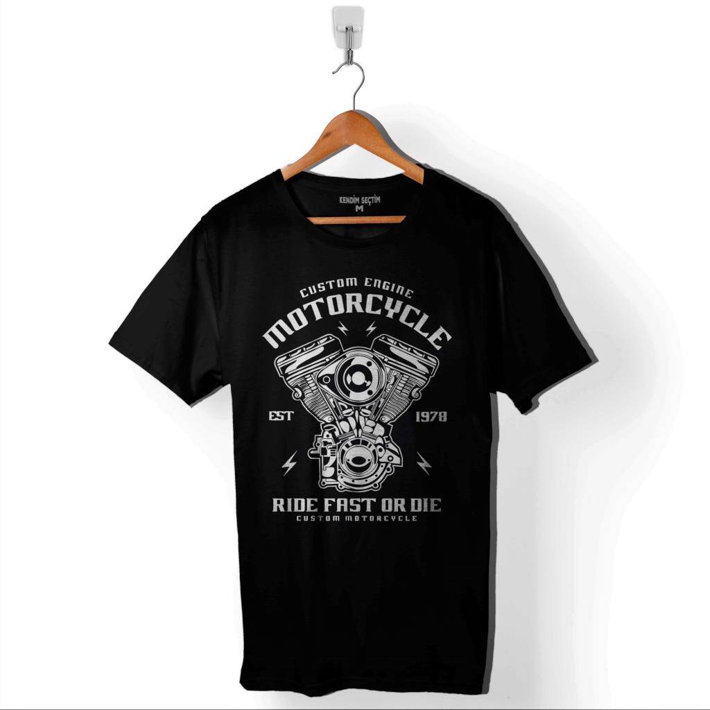 Custom Engine Motorcycle Ride Fast Or Dıe 1978 Baskılı Tişört Unisex T-Shirt - 1