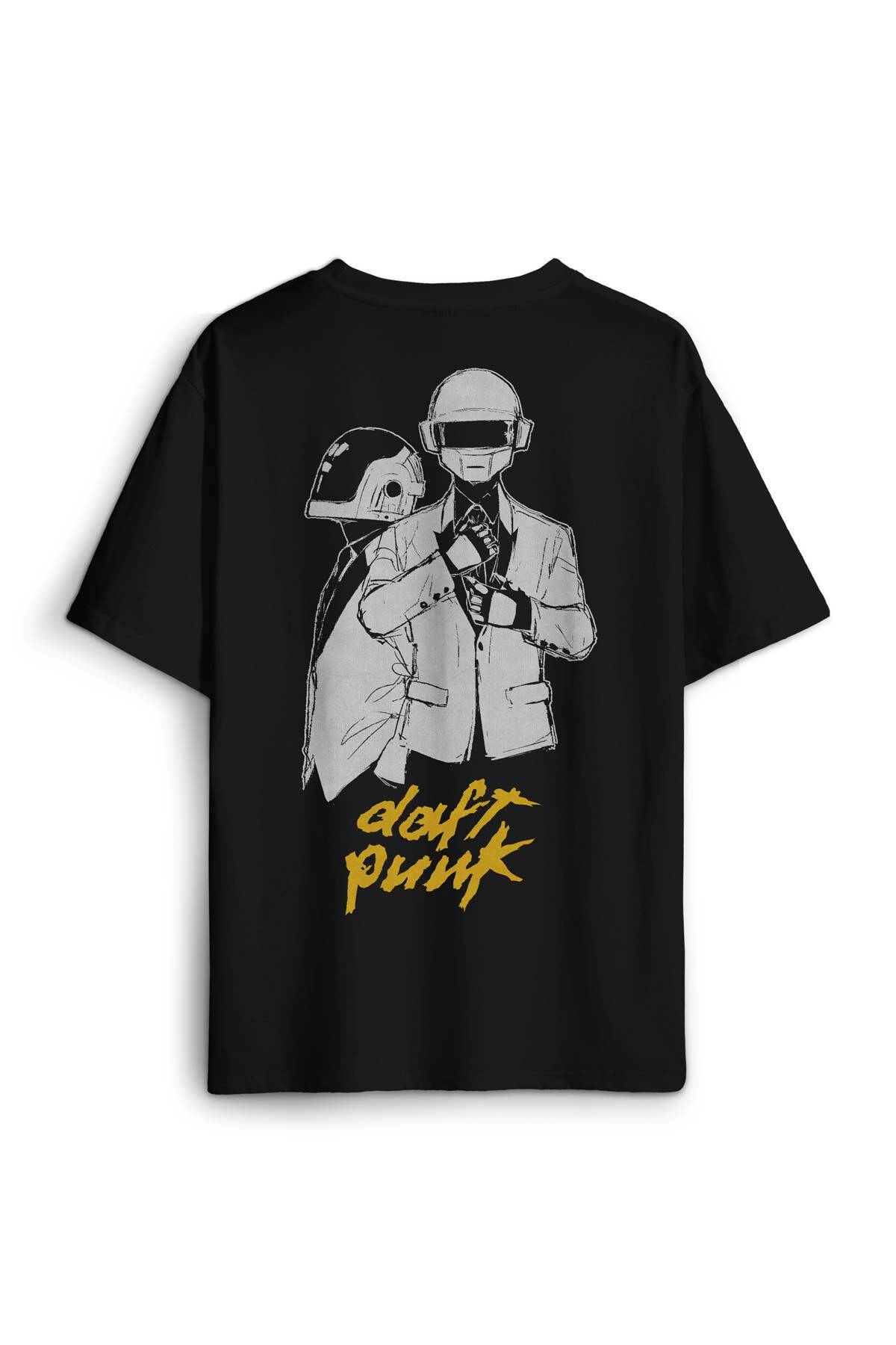 Daft Punk Müzik Get Lucky Music Sırt Ön Baskılı Oversize Tişört Unisex T-Shirt - 1